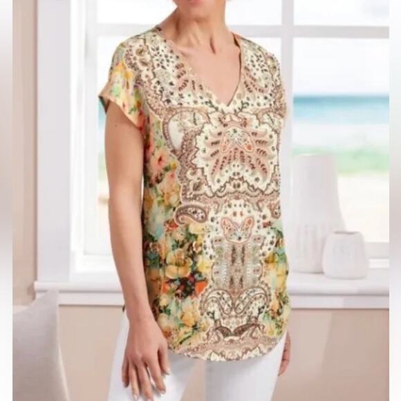 Soft Surroundings Tops - Soft Surroundings Boho Patria Beaded Tunic Yellow Top Sz PL *Missing Beads*